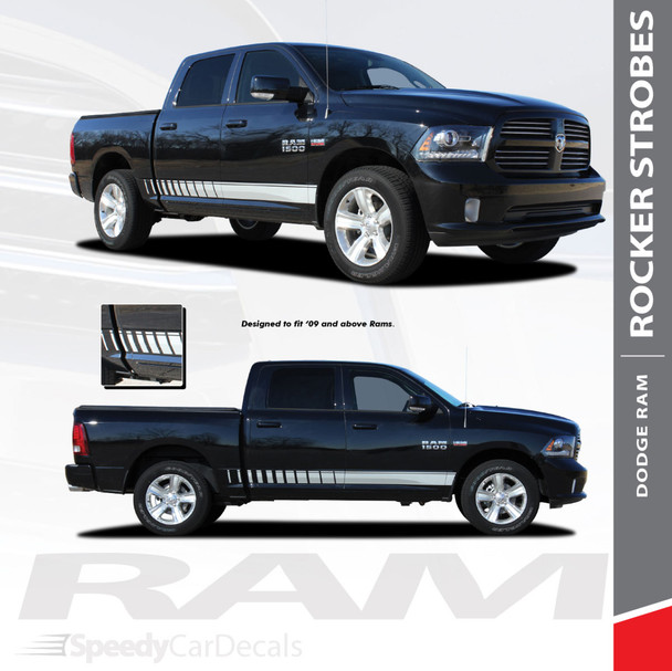 ROCKER STROBES : 2009-2018 Dodge Ram Lower Rocker Panel Door Stripes Vinyl Graphics Decal Kit