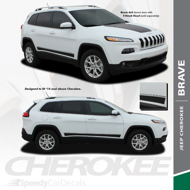 BRAVE : 2014-2023 Jeep Cherokee Lower Rocker Panel Body Door Vinyl Graphics Decal Stripe Kit