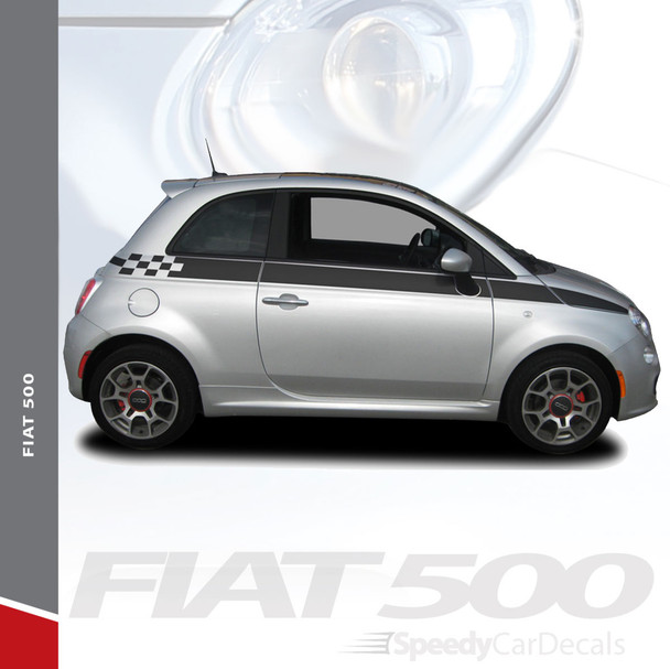 SE 5 CHECK : 2011-2019 Fiat 500 Upper Side Door Abarth Vinyl Graphics Stripes Decals Kit