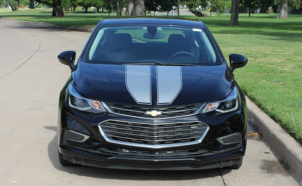 Front view black 2018 Chevy Cruze Dual Racing Stripes DRIFT RALLY 3M 2016-2019