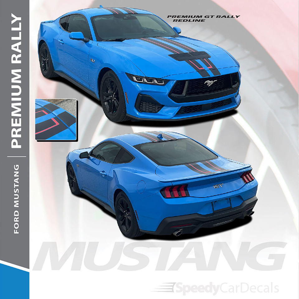 2024 2025 Ford Mustang GT Rally Hood Racing Stripes Redline Color