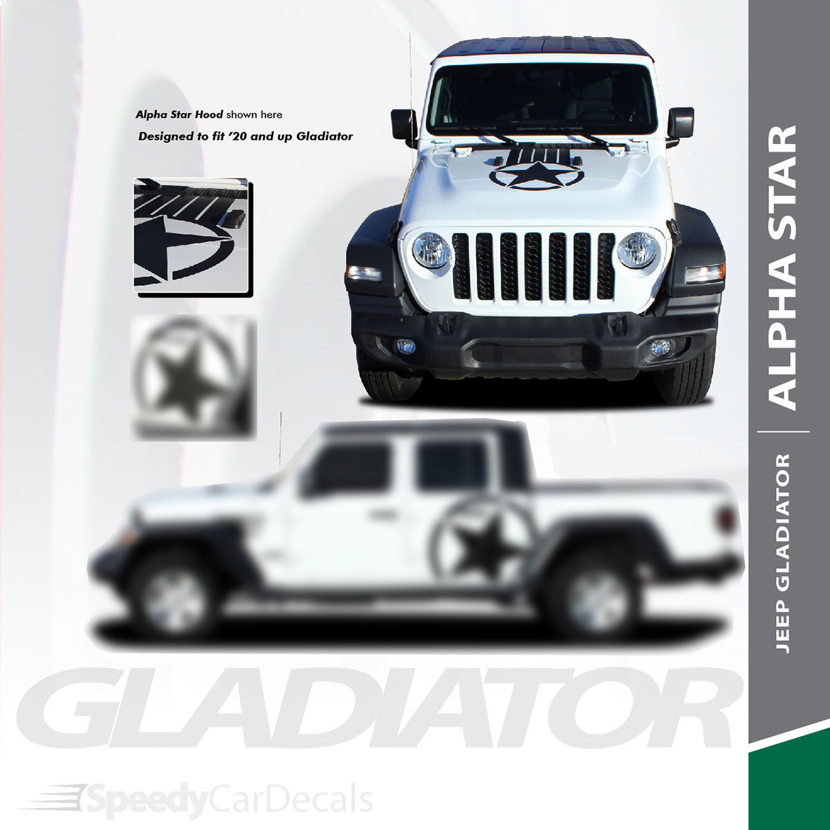 ALPHA STAR HOOD : 2020 Jeep Gladiator Hood Stripes Kit 2020-2021 ALPHA STAR HOOD : 2020 Jeep Gladiator Hood Stripes Kit 2020-2021