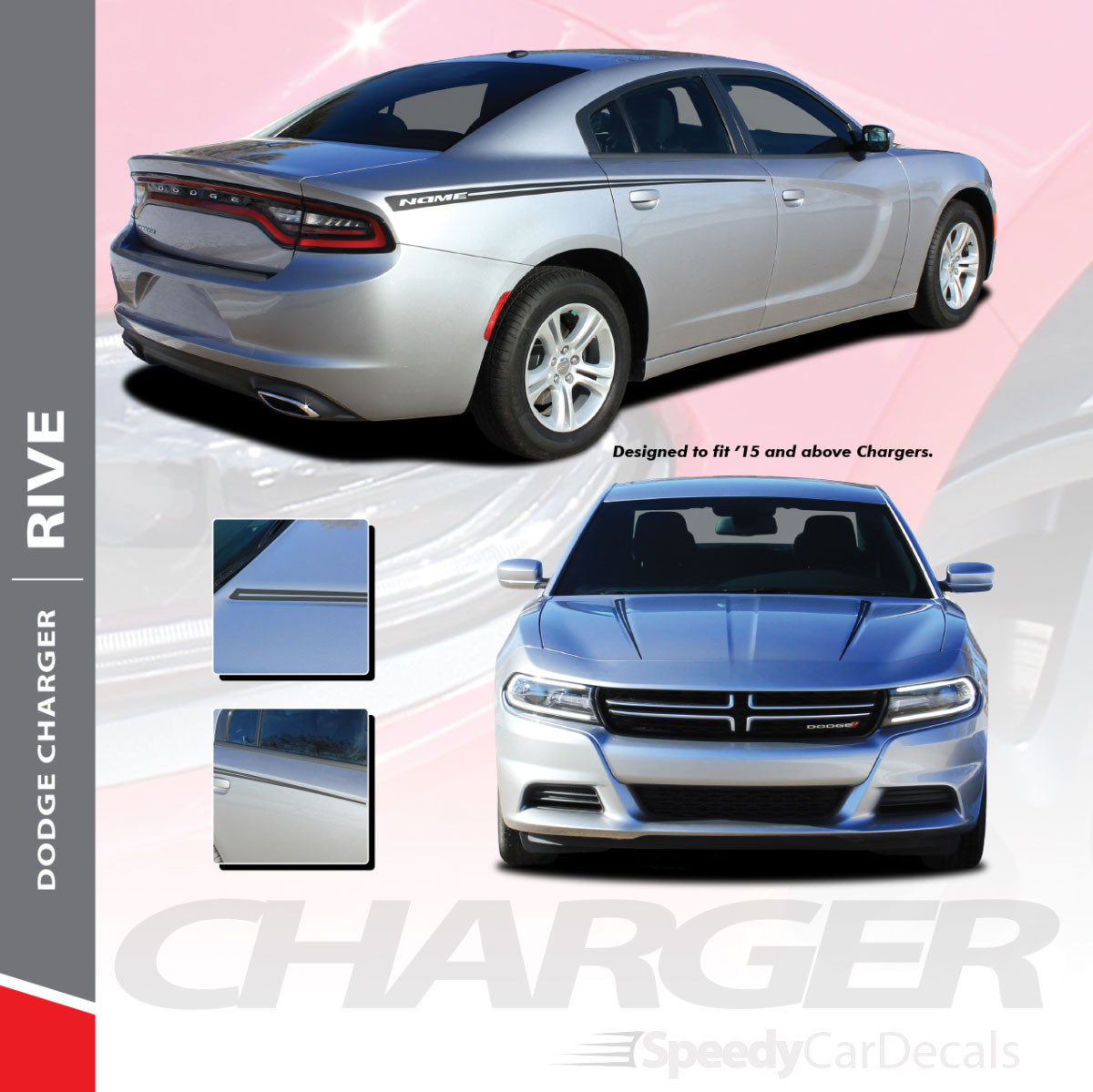 2011-2024 Dodge Charger RIVE Side Stripes and Hood Decals 2011-2024 Dodge Charger RIVE Side Stripes and Hood Decals