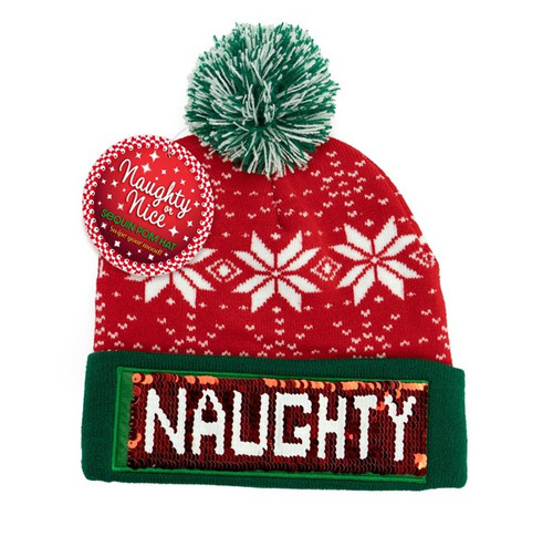 Naughty Nice Sequin Pom Hat