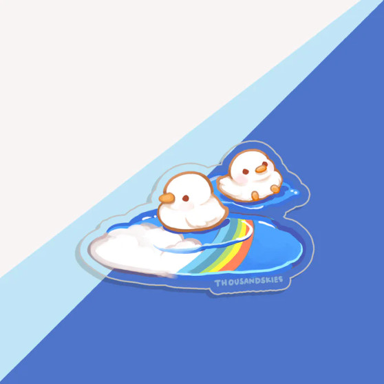 Thousand Skies Vinyl Sticker (Transparent) Ducklings in Rainbow Puddles