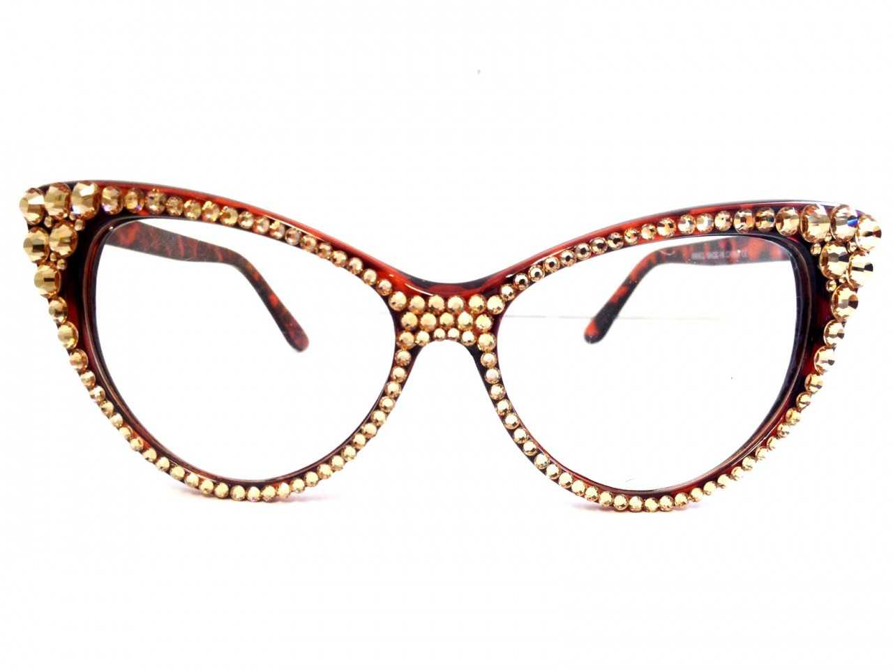 Optical CRYSTAL Cat Eye Glasses -gold on brown - Divalicious Eyewear