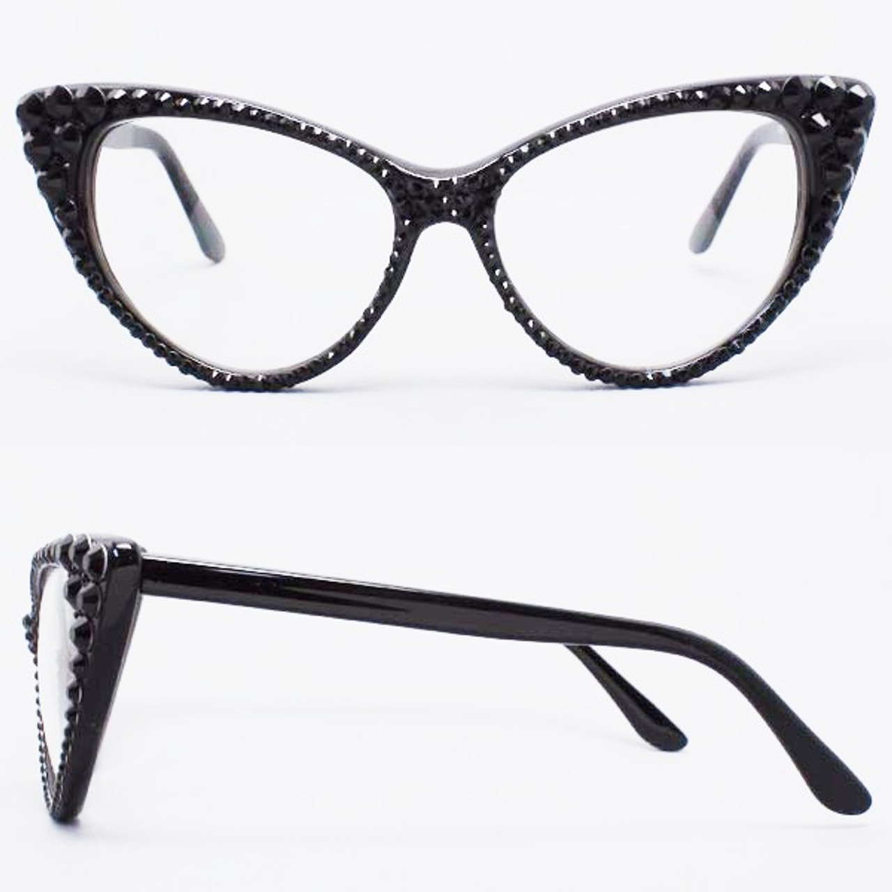 Optical CRYSTAL Cat Eye Glasses - Clear on Black Frame