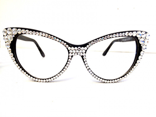 Optical CRYSTAL Cat Eye Glasses - Clear on Black Frame - Divalicious ...