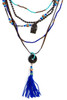 Indigo and Turquoise Metal Coin Tassel Necklace