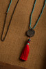 Double India Coin and Red Tassel Necklace