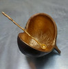 BROWN AND GOLD POD BOWL WITH ONE 4" GOLD SPOON