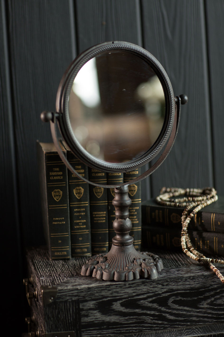 Round Cast Iron Pivoting Mirror - Vagabond Vintage