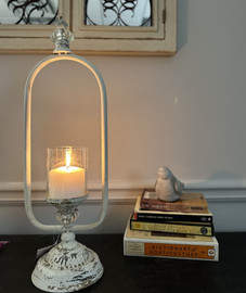 Vintage White Distressed Metal Candle Holder