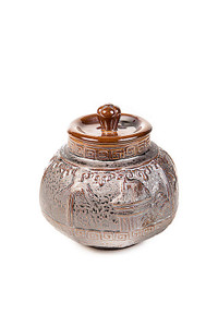 Dark Brown Ceramic Storage Canister with Bird Motif Dark Brown Ceramic Storage Canister with Bird Motif