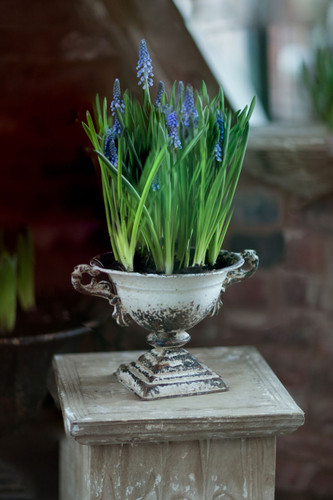 Distressed Metal White Urn