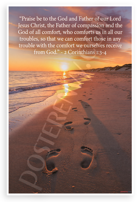 2 Corinthians 1:3-4 Praise Be to God Father of Compassion Quote Beach Sunset 12x18 US Made Poster