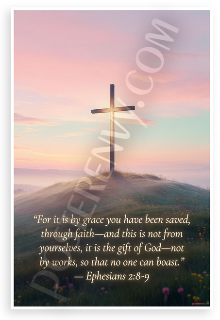 Ephesians 2:8-9 'By Grace You Have Been Saved' Inspirational 12x18 US Made Poster