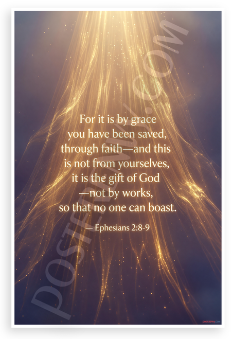 Ephesians 2:8-9 'For It Is By Grace' Inspirational 12x18 US Made Poster