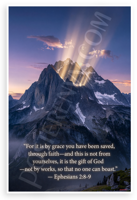 Ephesians 2:8-9 'By Grace Through Faith' Inspirational 12x18 US Made Poster