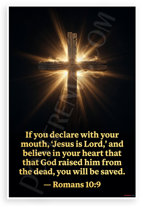 Romans 10:9 'Jesus is Lord' Salvation Quote Inspirational 12x18 US Made Poster