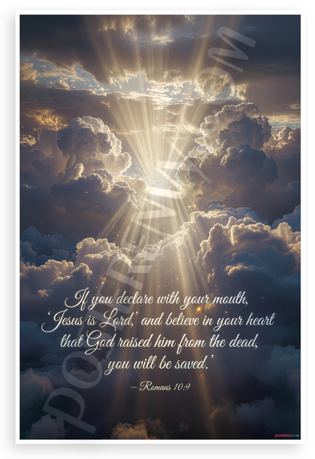 Romans 10:9 'If You Declare Jesus Is Lord' Salvation Inspirational 12x18 US Made Poster