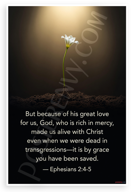 Ephesians 2:4-5 'By Grace You Have Been Saved' Inspirational 12x18 US Made Poster