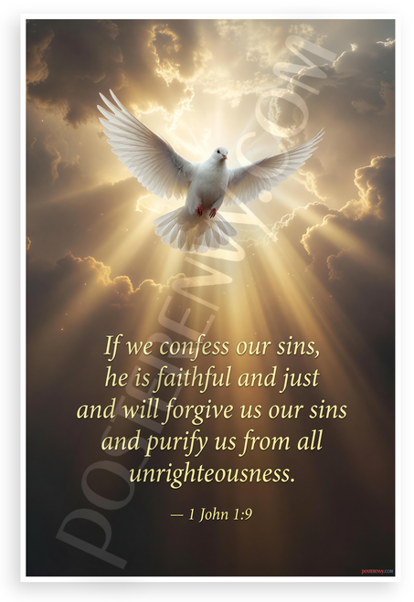 1 John 1:9 'If We Confess Our Sins He Is Faithful' Inspirational 12x18 US Made Poster