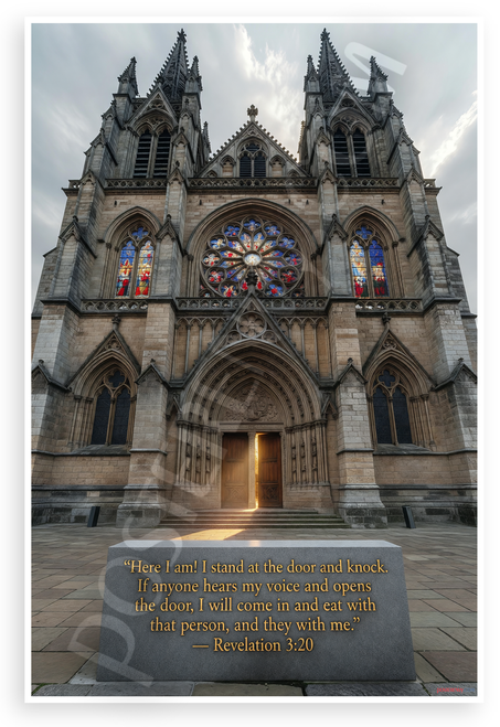 Revelation 3:20 'Here I Am I Stand at the Door and Knock' Inspirational 12x18 US Made Poster