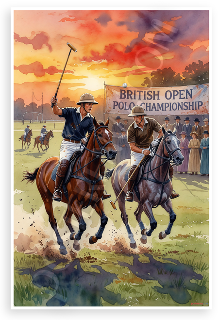 British Open Polo Championship Polo Players Sunset Action 12x18 US Made Poster