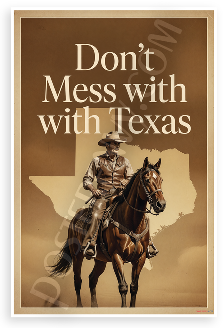 Don't Mess with Texas Cowboy on Horseback Vintage 12x18 US Made Poster