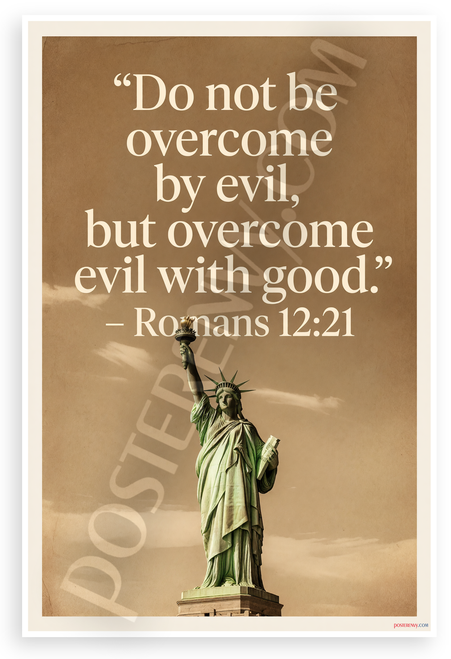 Romans 12:21 'Do Not Be Overcome by Evil but Overcome Evil with Good' Inspirational 12x18 US Made Poster