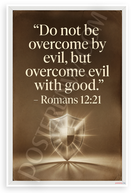 Romans 12:21 "Do Not Be Overcome by Evil, but Overcome Evil with Good" Inspirational 12x18 US Made Poster