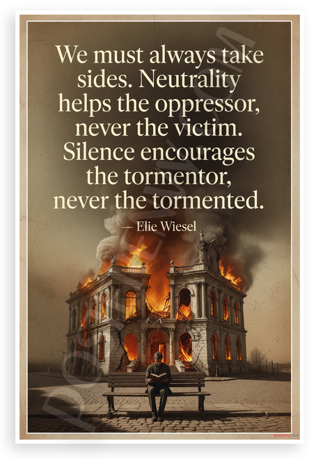 Elie Wiesel "We Must Always Take Sides Neutrality Helps Oppressor" Inspirational 12x18 US Made Poster