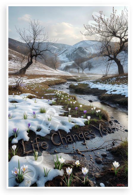 Life Changes You Seasonal Transition Crocus Snow Mountains Inspirational 12x18 US Made Poster