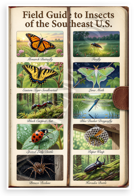 Field Guide to Insects of the Southeast US Educational 12x18 US Made Poster
