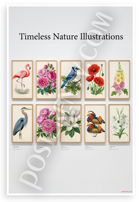 Timeless Nature Illustrations Audubon Redouté Flora Fauna 12x18 US Made Poster
