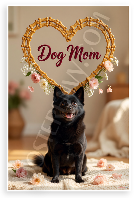 Dog Mom Schipperke Heart Dog Bone Frame Floral 12x18 US Made Poster