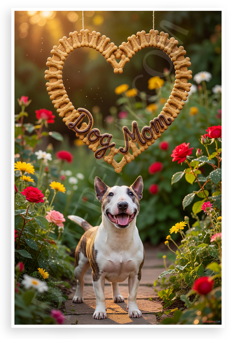 Dog Mom Miniature Bull Terrier Bone Heart Garden 12x18 US Made Poster