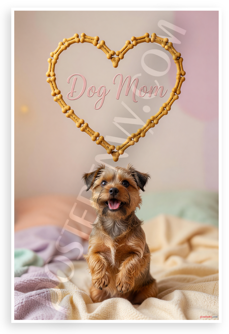 Dog Mom Norwich Terrier Dog Bone Heart Pastel 12x18 US Made Poster