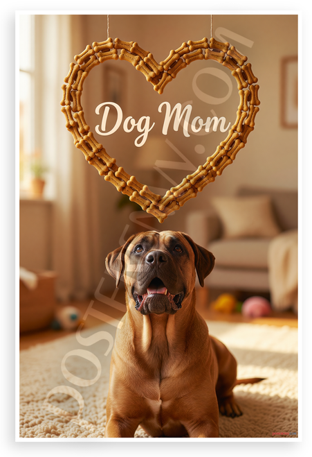 Dog Mom Boerboel Heart Dog Bone Frame Inspirational 12x18 US Made Poster
