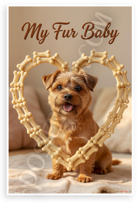 My Fur Baby Norwich Terrier Dog Bone Heart Frame 12x18 US Made Poster