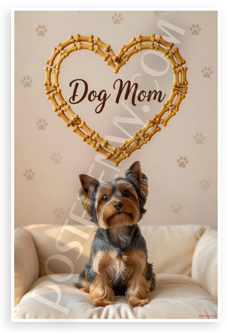 Dog Mom Silky Terrier Bone Heart Frame 12x18 US Made Poster
