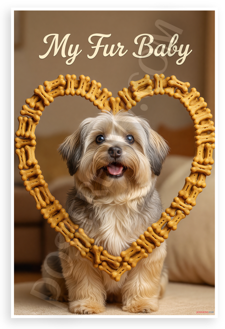 My Fur Baby Tibetan Terrier Dog Bone Heart Frame 12x18 US Made Poster