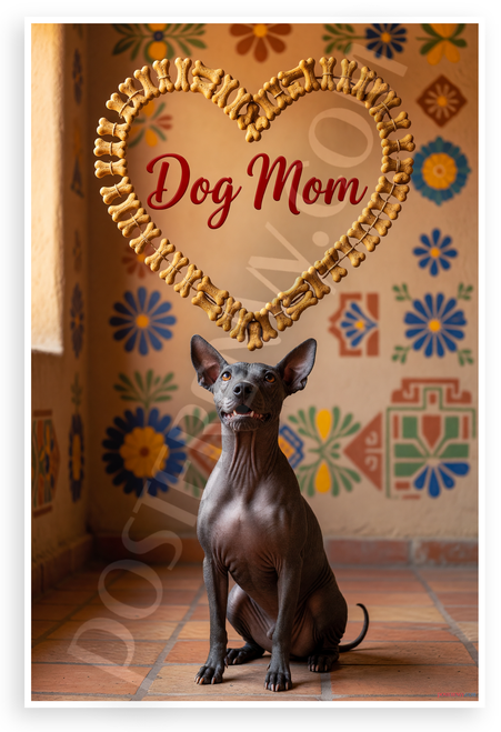 Xoloitzcuintli Dog Mom Dog Bone Heart Mexican Folk Art 12x18 US Made Poster