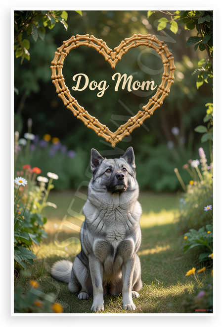 Dog Mom Norwegian Elkhound Heart Dog Bones Garden 12x18 US Made Poster