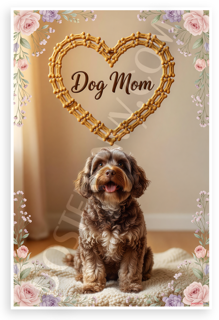 Dog Mom Barbet Puppy Bone Heart Floral Frame 12x18 US Made Poster