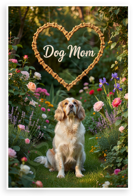 Dog Mom Clumber Spaniel Dog Bone Heart Garden 12x18 US Made Poster