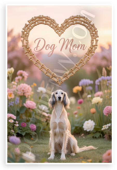 Dog Mom Saluki Heart Dog Bones Pastel Flowers 12x18 US Made Poster