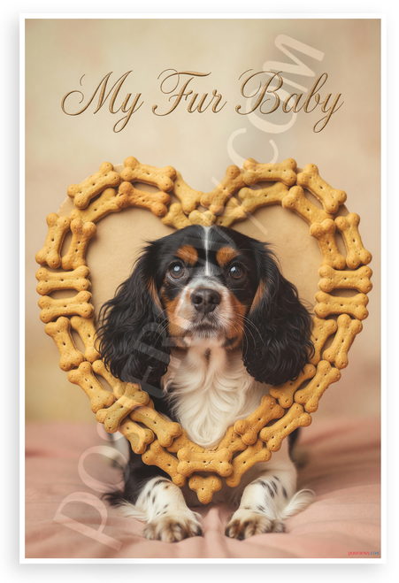 My Fur Baby English Toy Spaniel Dog Bone Heart Frame 12x18 US Made Poster