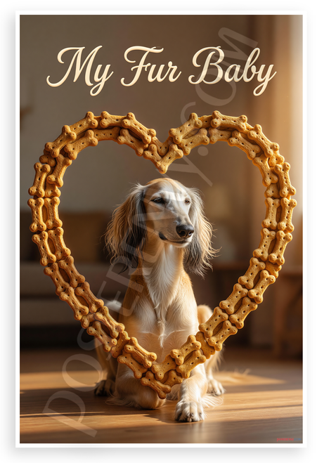 My Fur Baby Saluki Dog Bone Heart Frame 12x18 US Made Poster